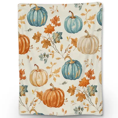 Autumn Pumpkins Leaves Pattern Blanket