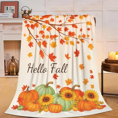 Hello Fall Pumpkins and Maple Blanket: Autumn Harvest Design