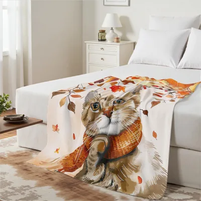 Fall Cat with Maple Blanket: Cozy Feline in Autumn Leaves