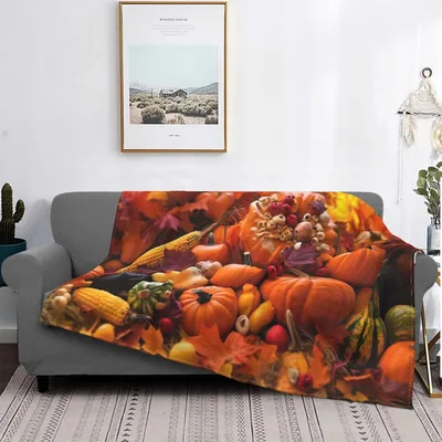 Harvest Pumpkins and Gourds Blanket for Autumn Home Decor
