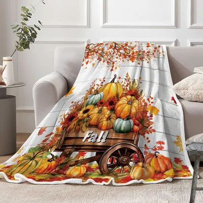 Fall Pumpkins Harvest Wagon Blanket: Rustic Autumn Wagon Print