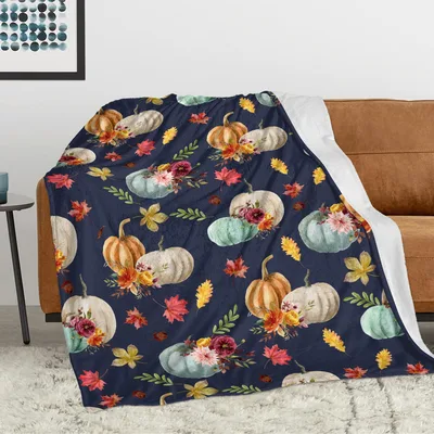 Fall Pumpkins and Leaves Blanket: Cozy Autumn Floral Design