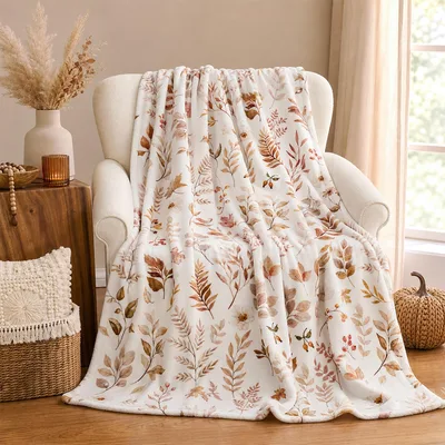 Watercolor Fall Leaves Blanket featuring delicate botanical prints