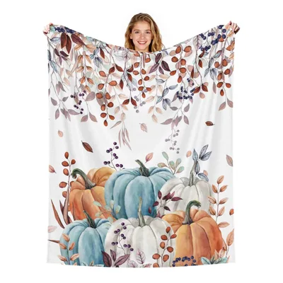 Fall Pumpkins and Eucalyptus Blanket: Watercolor Harvest Design