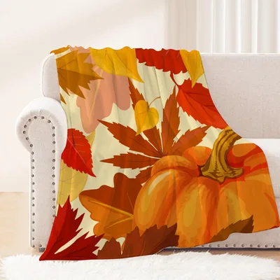 Autumn Maple Leaves Blanket: A Pumpkin and Leaf Design for Fall