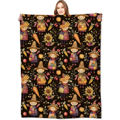 Scarecrow Sunflower Harvest Pattern Blanket for Fall Decor