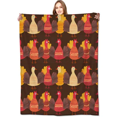 Turkey Pattern Autumn Harvest Blanket: Festive Turkey Print for Fall