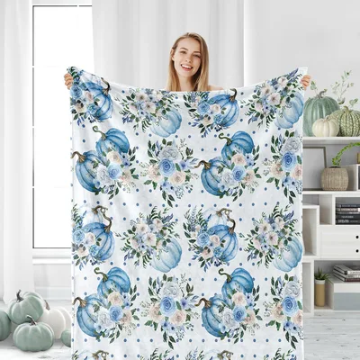 Blue Pumpkin Blanket: Blue Floral Pumpkin Pattern Throw