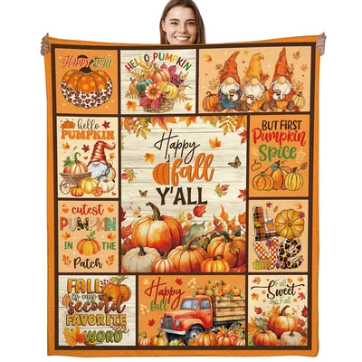 Happy Fall Y'all Pumpkin Blanket: A Cozy Autumn Collage Design