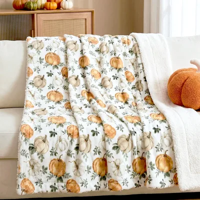 Fall Pumpkin Pattern Blanket: Watercolor Harvest Gourd Design