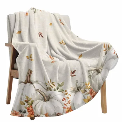 White Pumpkin and Autumn Blanket: Cozy Fall Decor with White Pumpkins