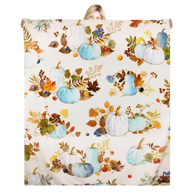 Fall Pumpkin Autumn Pattern Blanket: Watercolor Gourd and Leaf Design