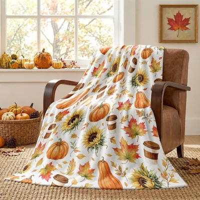 Fall Pumpkins and Sunflowers Blanket featuring orange gourds