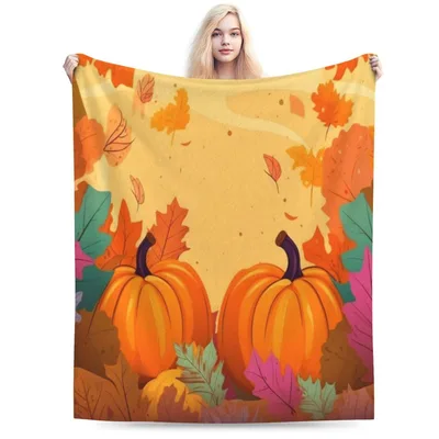Autumn Pumpkins and Leaves Blanket: Cozy Fall Harvest Design