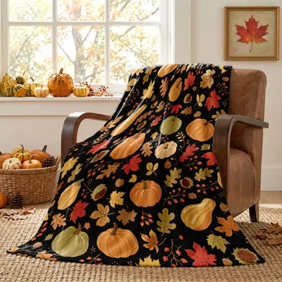 Fall Leaves and Pumpkins Blanket: Cozy Fall Harvest Design