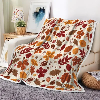 Autumn Leaves Pattern Blanket: Football and Maple Leaf Fall Design