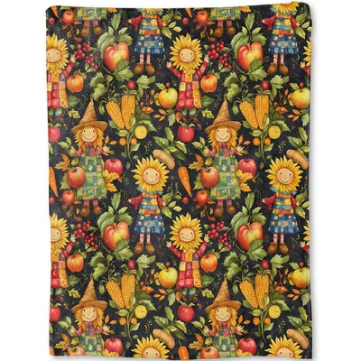Thanksgiving Scarecrow Harvest Blanket featuring smiling sunflowers