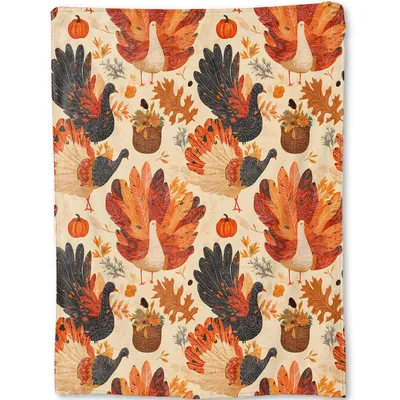 Thanksgiving Turkeys Autumn Pattern Blanket: Festive Fall Design