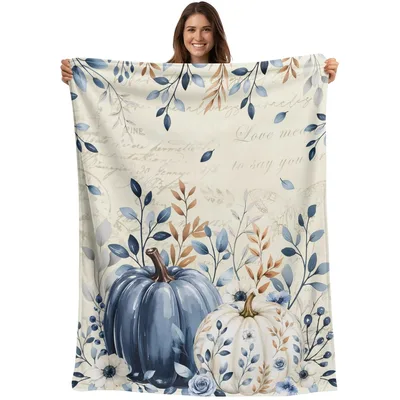 Blue Pumpkin Eucalyptus Fall Blanket: Unique Harvest Design