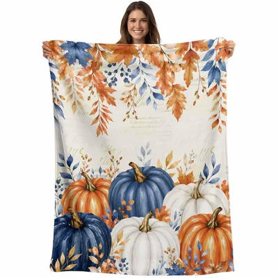 Blue and Orange Blanket: Rustic Pumpkin and Eucalyptus Fall Design