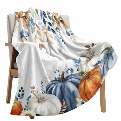 Blue Pumpkins and Autumn Blanket: Watercolor Fall Design