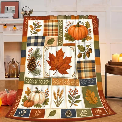 Fall Pumpkin Patchwork Quilt Blanket: Cozy Autumn Harvest Design