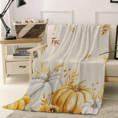 Pumpkin and Fall Leaves Blanket: Cozy Harvest Print for Autumn