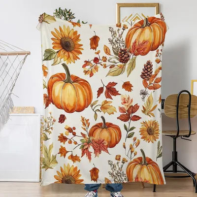 Pumpkins and Sunflowers Fall Pattern Blanket for Autumn Cozy Vibes