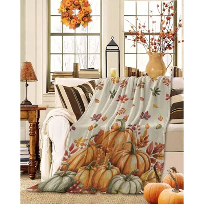 Thanksgiving Pumpkins and Maple Blanket for Fall Cozy Vibes