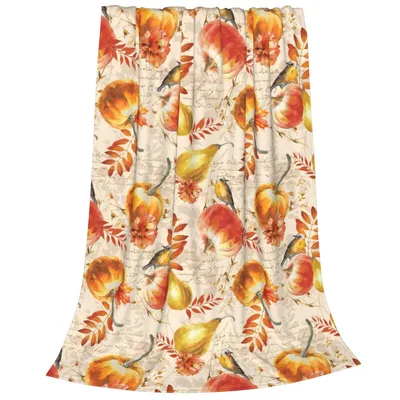 Autumn Gourds and Birds Blanket: Watercolor Fall Harvest Design