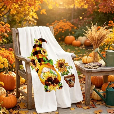 Sunflower Gnome Fall Design Blanket for Autumn Home Decor