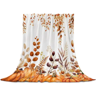 Pumpkins and Eucalyptus Fall Leaves Blanket