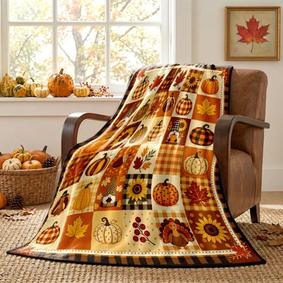 Fall Pumpkin Patchwork Pattern Blanket: Cozy Autumn Quilt Design