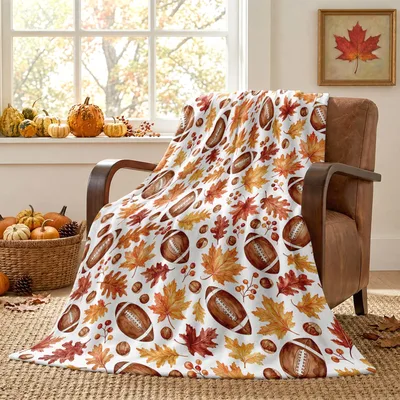 Autumn Maple Leaf Football Blanket: Fall Sports Pattern