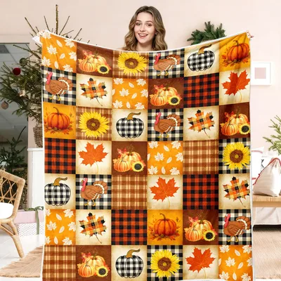 Fall Pumpkin Sunflower Patchwork Blanket: Cozy Fall Harvest Design