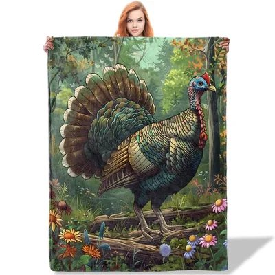 Wild Turkey in Forest Blanket: Nature-Inspired Fall Decor