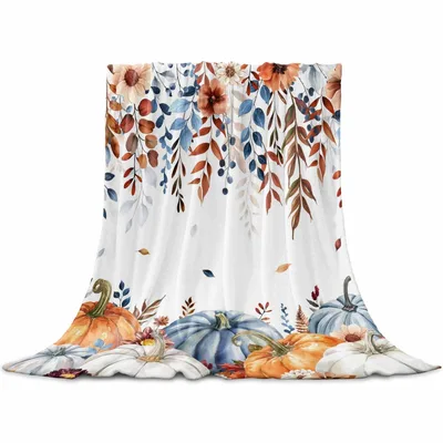 Autumn Leaves and Pumpkins Blanket: Watercolor Fall Harvest Design