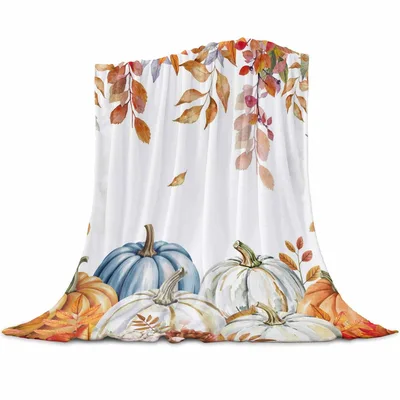 Autumn Leaves and Pumpkins Blanket: Watercolor Fall Harvest Design – Design 2