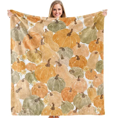 Fall Pumpkins Pattern Blanket: Watercolor Harvest Design for Autumn