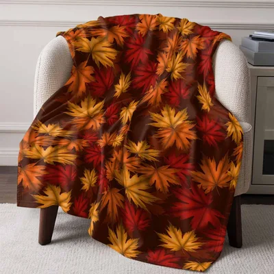 Fall Maple Leaves Pattern Blanket featuring vibrant red
