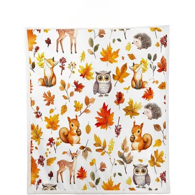 Autumn Woodland Animals Pattern Blanket: Cute Forest Friends