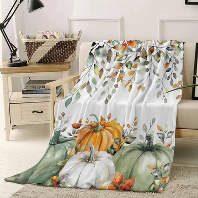 Pumpkins and Autumn Leaves Blanket: Watercolor Harvest Design