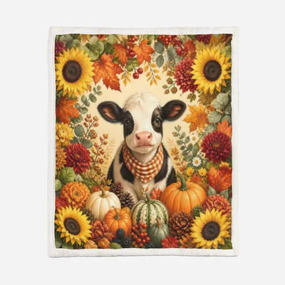 Cow with Sunflowers Blanket: A Calf Surrounded by Fall Harvest