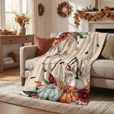 Autumn Pumpkins and Leaves Blanket: Hello Fall Design
