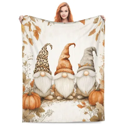 Thanksgiving Gnomes with Pumpkins Blanket: Fall Gnome Art