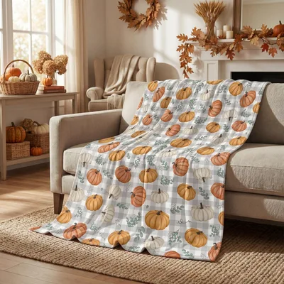 Fall Orange Pumpkin Plaid Blanket: Harvest Gingham Throw