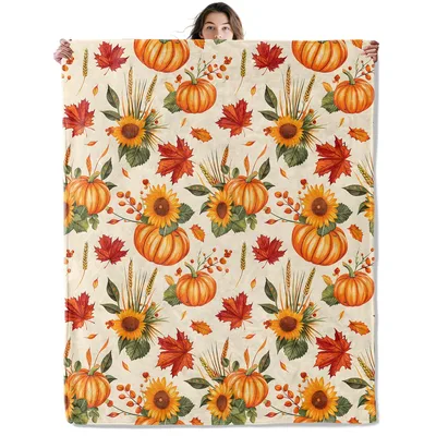 Pumpkins and Autumn Leaves Blanket featuring sunflowers