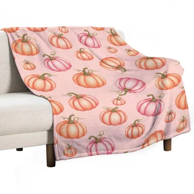 Pink Pumpkins Pattern Blanket featuring soft pink