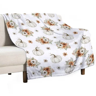 White Pumpkins and Sunflowers Blanket: Cozy Fall Floral Design