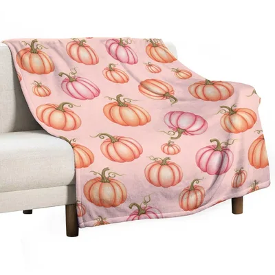 Pink Pumpkins Pattern Blanket No. 2: Soft Pink Autumn Squash Design